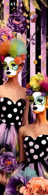 Free colorful bookmark featuring two clowns in polka dots